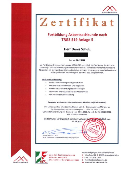 Vorschau: Asbest-Sachkunde nach TRGS 519 – Fortbildung, Seite 1